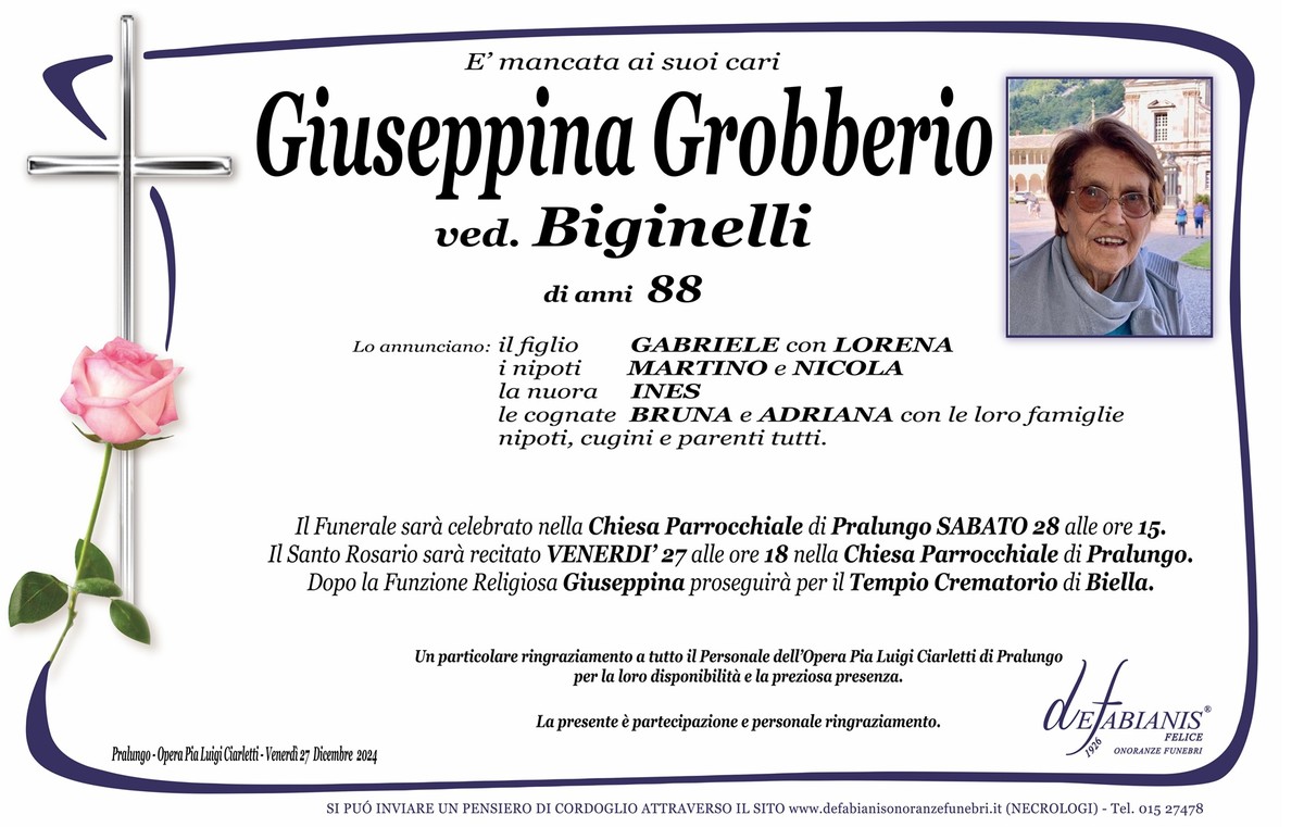 Giuseppina Grobberio Ved. Biginelli - Newsbiella.it