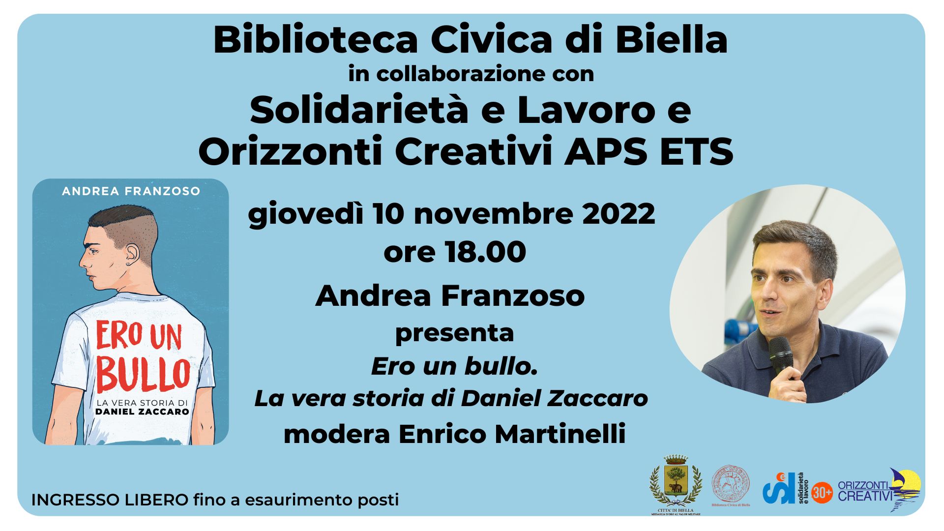 Alla Biblioteca Civica “Ero un bullo. La vera storia di Daniel Zaccaro” 