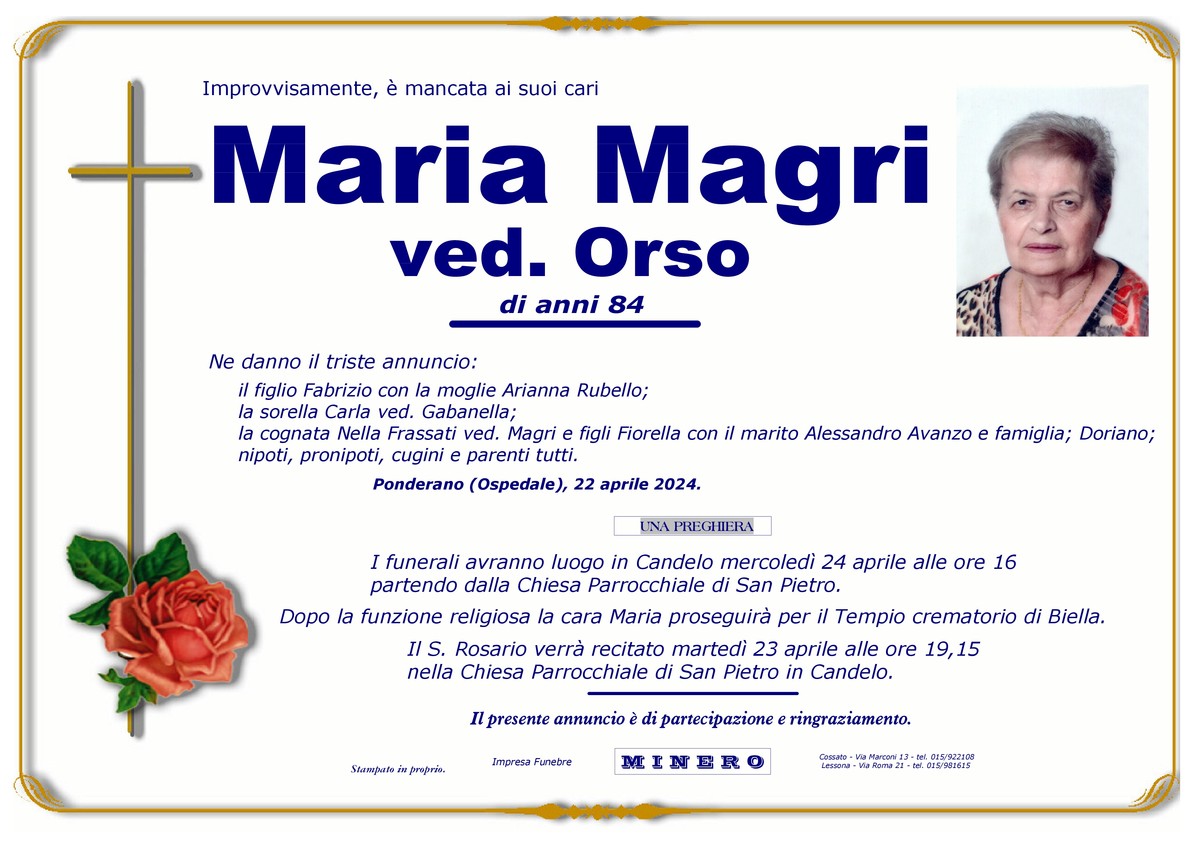 Maria Magri, ved. Orso - Newsbiella.it