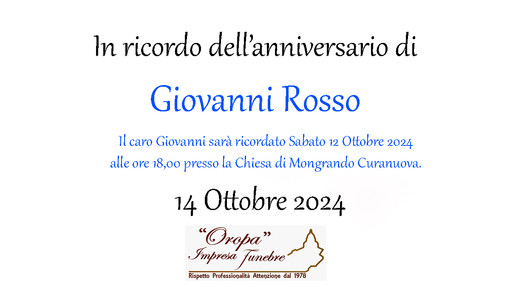 Giovanni Rosso, anniversario