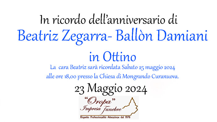 Beatriz Zegarra - Ballòn Damiani in Ottino, anniversario