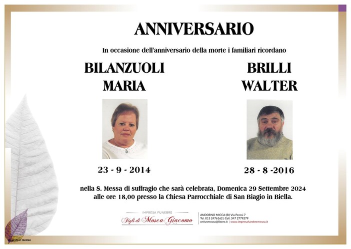 Bilanzuoli Maria e Brilli Walter, Anniversario