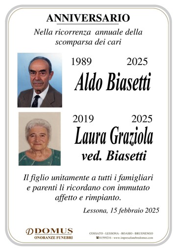 Aldo Biasetti e Laura Graziola ved. Biasetti - Anniversario