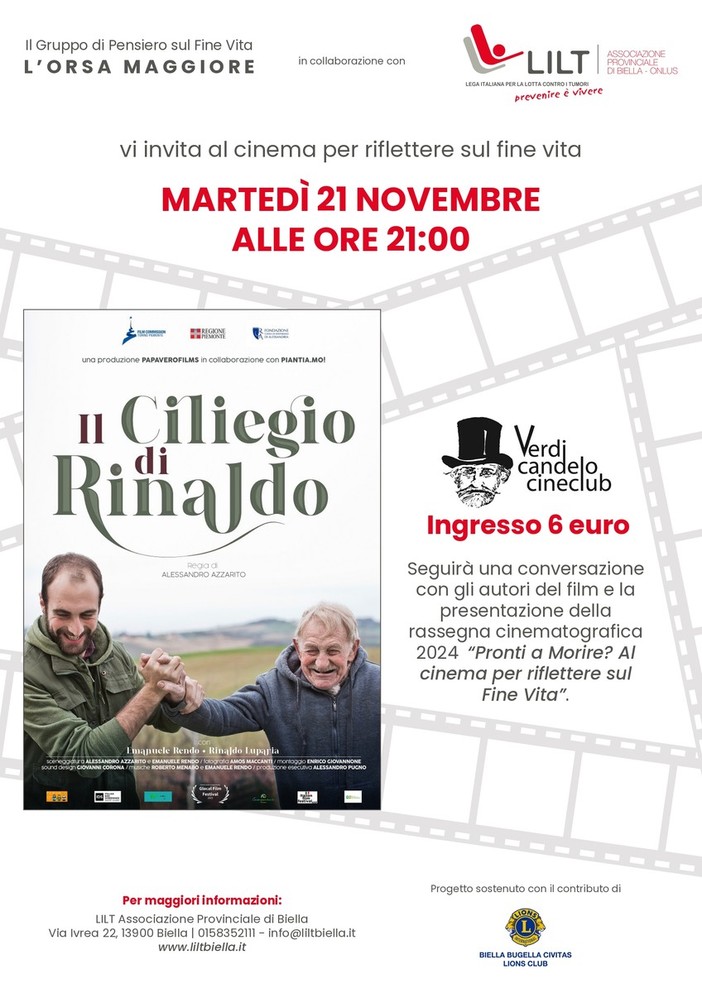 Il Gruppo di Pensiero “L’Orsa Maggiore” presenta la rassegna cinematografica “Pronti a Morire? Al cinema per riflettere sul Fine Vita”