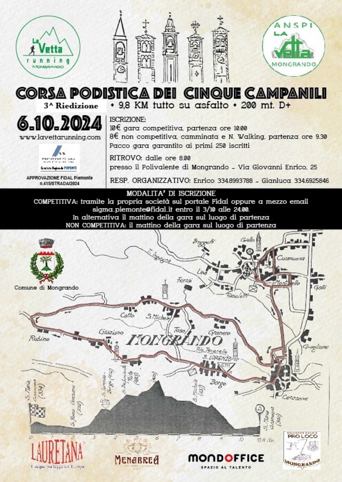 La Corsa Podistica dei Cinque Campanili: torna a Mongrando la 3° edizione.