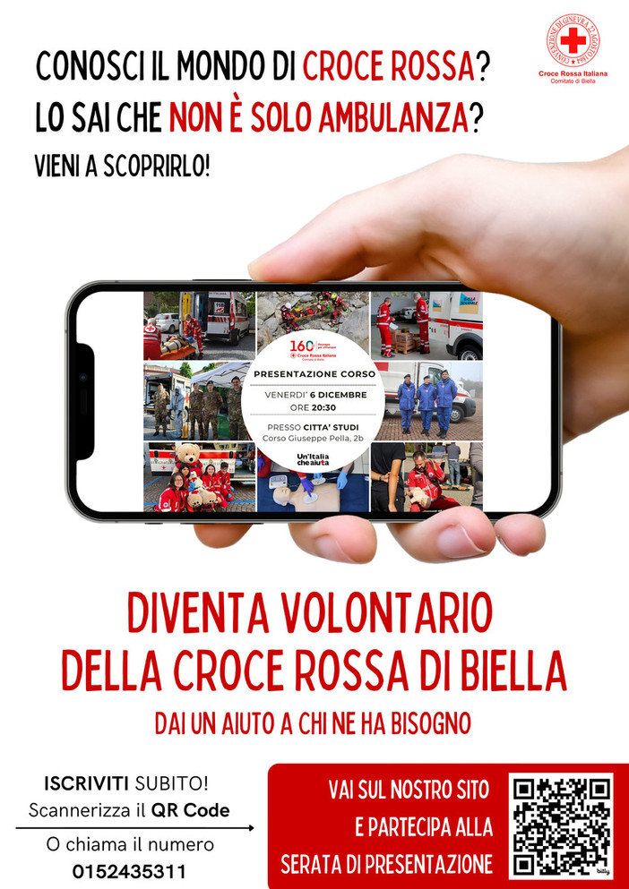 Biella, conosci il mondo della Croce Rossa? Venerdì 6 dicembre la presentazione del corso.