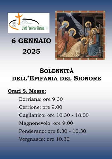 Solennità dell'Epifania: gli orari delle Sante Messe biellesi.