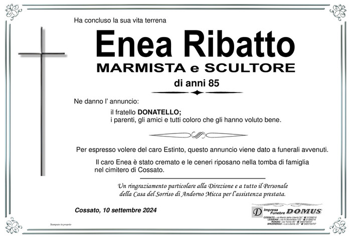 Enea Ribatto, marmista e scultore