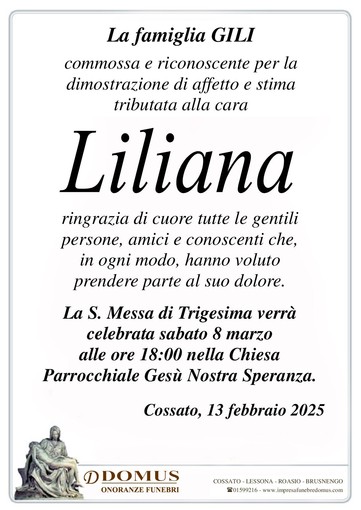 Liliana Fornara, ringraziamento