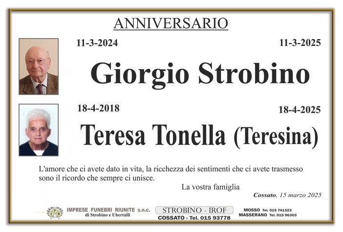 Giorgio Strobino e Teresa Tonella (Teresina) - Anniversario