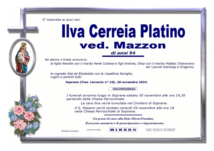 Ilva Cerreia Platino ved. Mazzon.