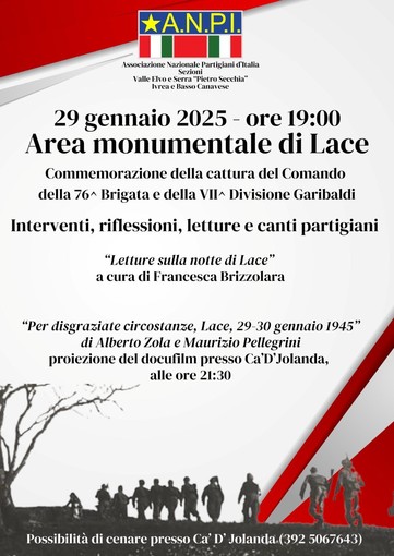 Lace: il 29 gennaio commemorazione della cattura della 76a Brigata Garibaldi