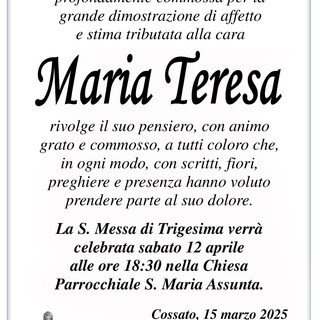 Ringraziamento famiglia Faccio per Maria Teresa