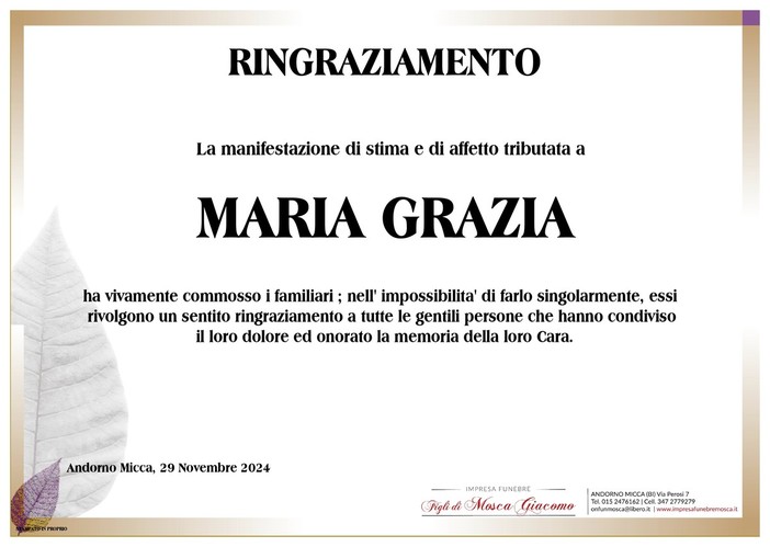 Maria Grazia Guelpa - Ringraziamento