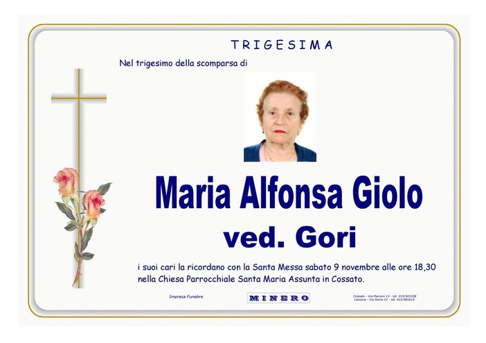 Maria Alfonsa Giolo ved. Gori - Trigesima