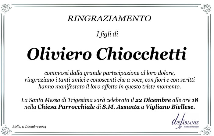 Oliviero Chiocchetti - Ringraziamento