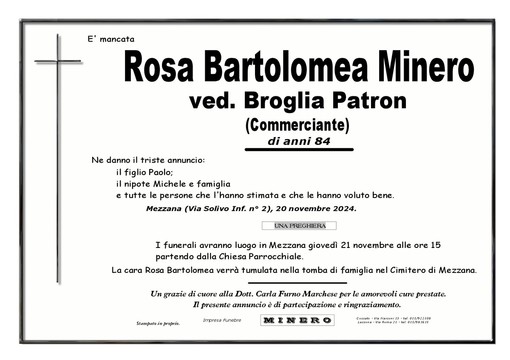 Rosa Bartolomea Minero ved. Broglia Patron