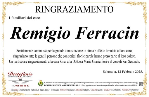 Remigio Ferracin - Ringraziamento