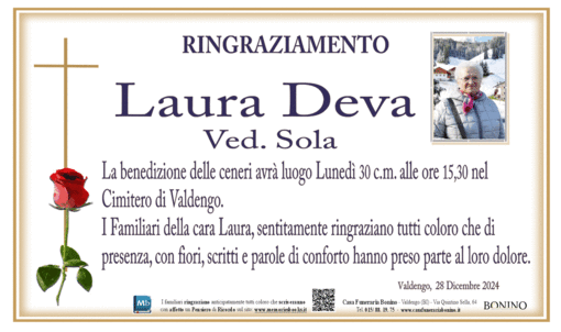 Laura Deva Ved. Sola, ringraziamento