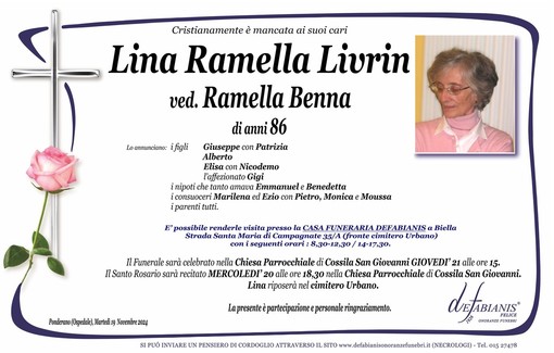 Lina Ramella Livrin, ved. Ramella Benna