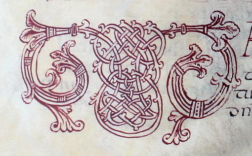 Pagina con incipit “M”, Sacramentarium Episcopi Warmundi (Sacramentario del Vescovo Warmondo di Ivrea): fine secolo X, Ivrea, Biblioteca Capitolare, Ms 31 LXXXVI). Priuli Verlucca,1990, copia posseduta a Biella dal Comm. Mario Coda.