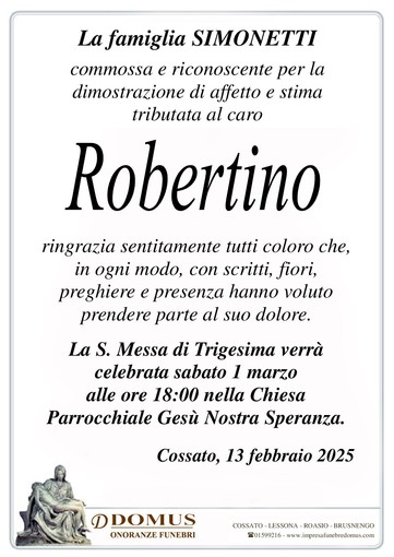 Robertino Simonetti, ringraziamento