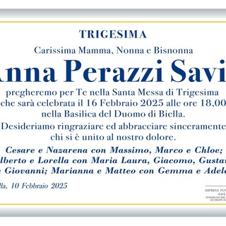 Anna Perazzi Savio, trigesima