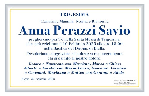 Anna Perazzi Savio, trigesima