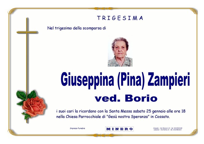 Giuseppina (Pina) Zampieri, ved. Borio - Trigesima