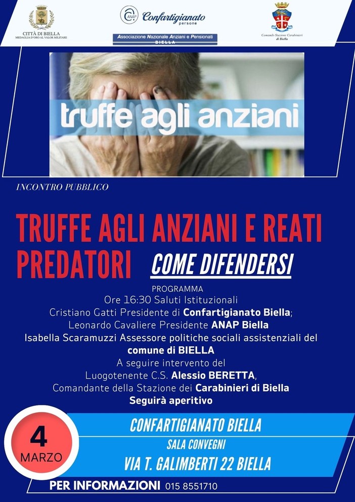 Truffe agli anziani e reati predatori, come difendersi nell'incontro tra Carabinieri e pensionati