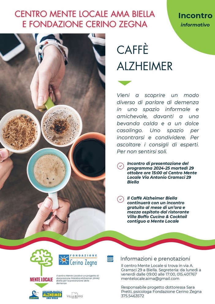 Riprendono a Biella “Caffè Alzheimer”, occasione di incontro e solidarietà.