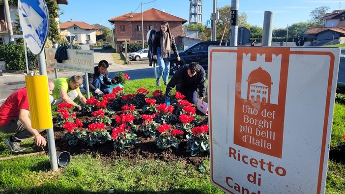 Ciclamini, tulipani e viole da parte di Avis Biella, per accogliere i visitatori del Borgo di Babbo Natale a Candelo