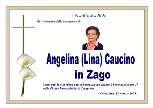 Angelina (Lina) Caucino in Zago, trigesima