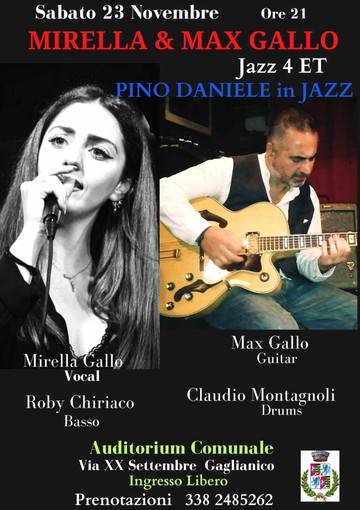 Mirella &amp; Max Gallo Jazz 4ET  a Gaglianico con il concerto “Pino Daniele in Jazz”