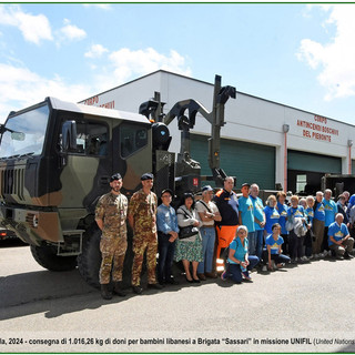 Biella, 21 maggio 2024, consegna di 1.016,26 kg di doni per bambini libanesi a Brigata “Sassari” in missione UNIFIL (United Nations Interim Force in Lebanon).