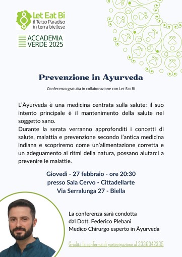 Prevenzione in Ayurveda, una conferenza gratuita a Città dell'Arte