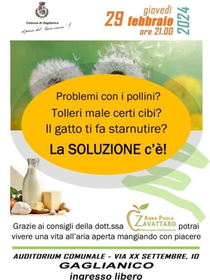 A Gaglianico si parla di intolleranze e di allergie