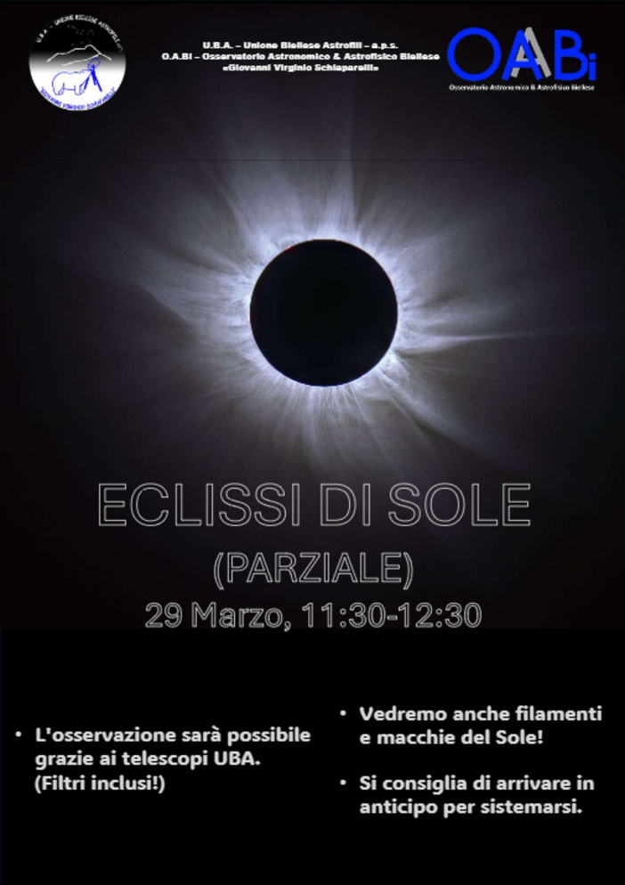 Occhieppo Inferiore, eclissi di sole il 29 marzo: occhi al cielo con l'Unione Biellese Astrofili.