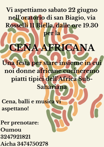 A Biella la Cena africana: musica, tradizione e cultura.
