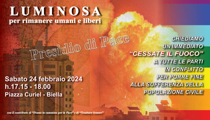 “Cessate il fuoco”, Luminosa manifesta per Palestina e Ucraina: l’evento in Piazza Curiel.