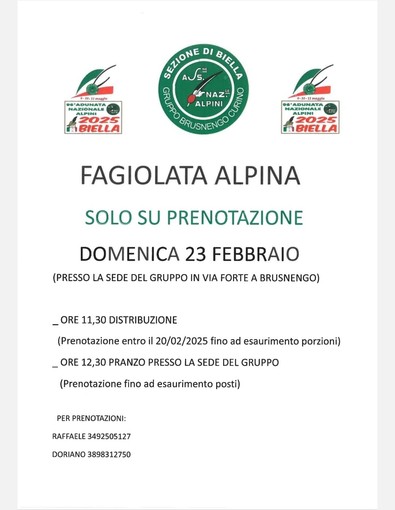 Fagiolata con gli alpini di Brusnengo e Curino domenica 23 febbraio