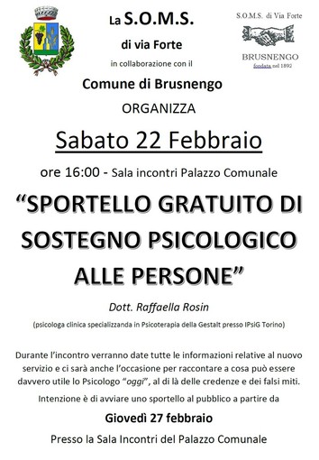 Uno  sportello gratuito di sostegno psicologico a Brusnengo