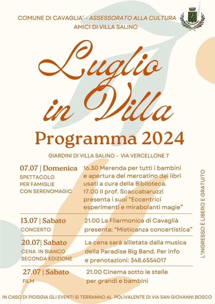 Luglio in Villa a Cavaglià: presentato il programma 2024.