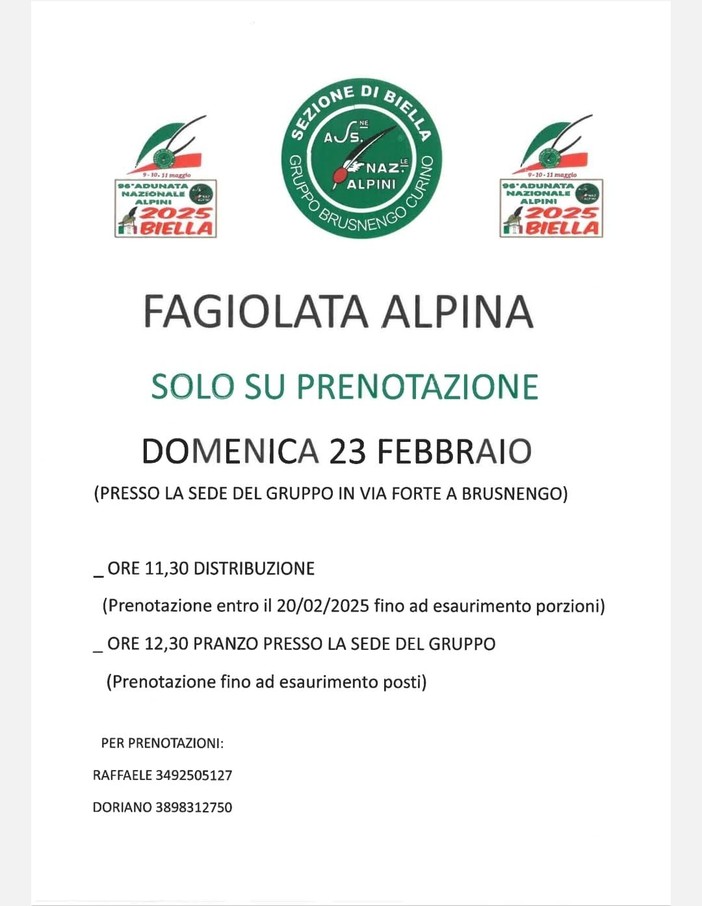 Fagiolata con gli alpini di Brusnengo e Curino domenica 23 febbraio