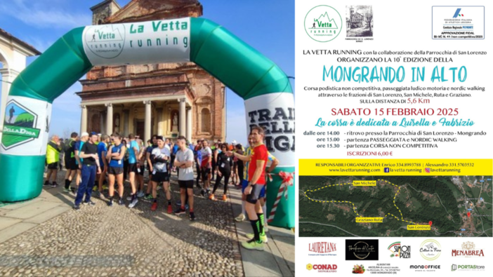 Running, Mongrando in Alto 2025: a febbraio la decima edizione.