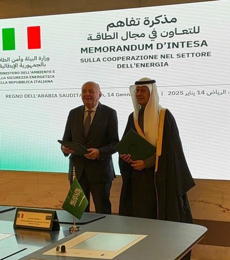 Energia: firmato a Riad Memorandum tra Italia e Arabia Saudita. Pichetto: rafforzato nostro ruolo di Hub energetico strategico