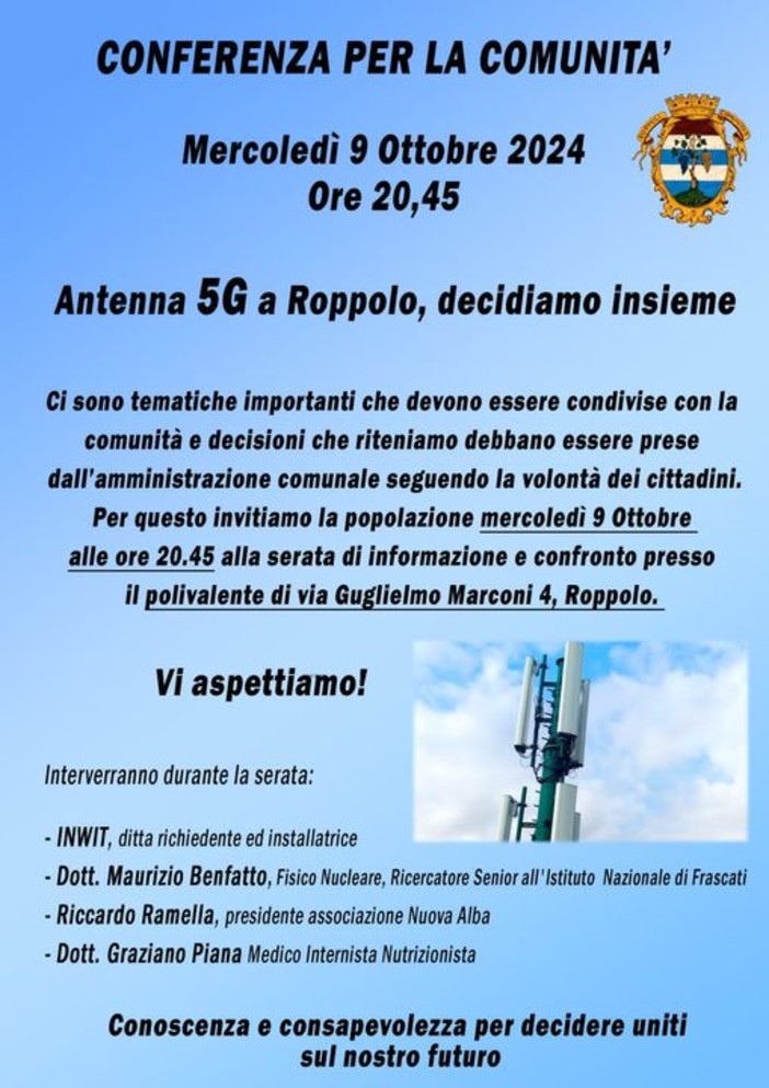 &quot;5G a Roppolo decidiamo insieme&quot;, Roppolo Futura: &quot;Si sta andando fuori tema&quot;