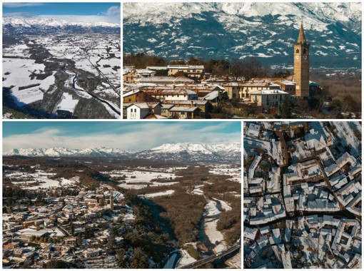 Salussola innevata ripresa dall'alto, il VIDEO con il drone.