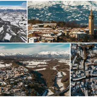 Salussola innevata ripresa dall'alto, il VIDEO con il drone.