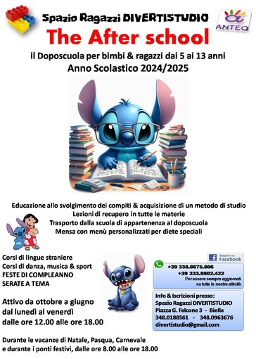 Doposcuola, aperte le iscrizioni di Spazio Ragazzi Divertistudio 2024-2025.